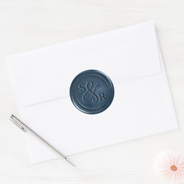 Dusty blue wax seal sticker with initials  (Envelope)