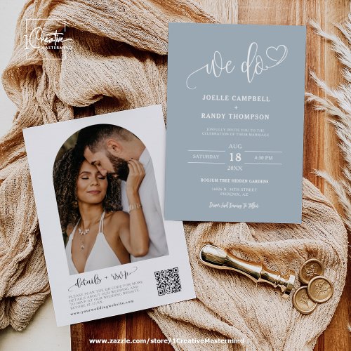 Dusty Blue We Do Boho Wedding QR Code Arch Photo Invitation