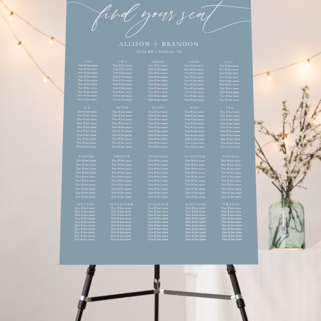 Dusty Blue Wedding 20 Tables Seating Chart Foam Board (In Situ (Stand))