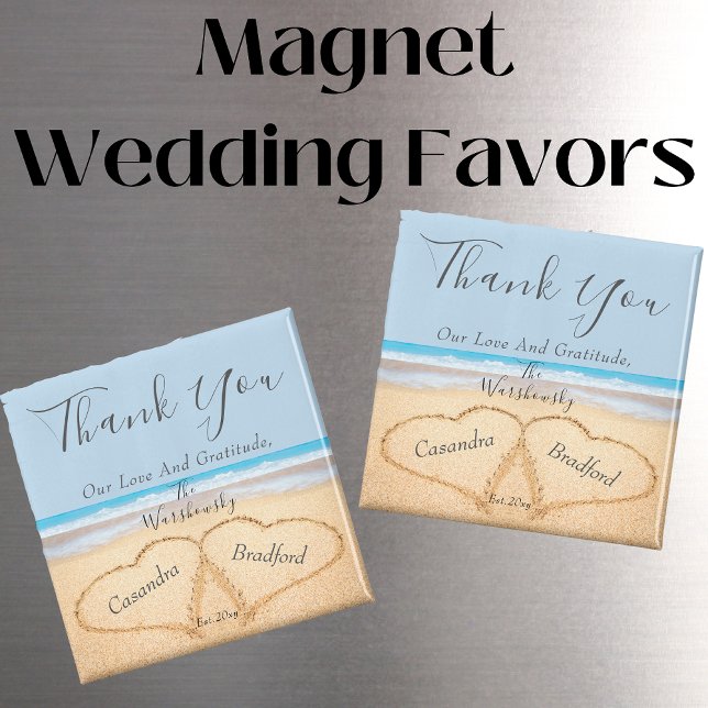 Dusty Blue Wedding 2 Heart Sand Wedding favor  Magnet (Creator Uploaded)