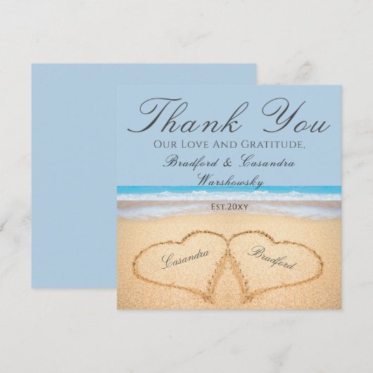 Dusty Blue Wedding 2 Hearts on Sand Wedding favor  (Front/Back)