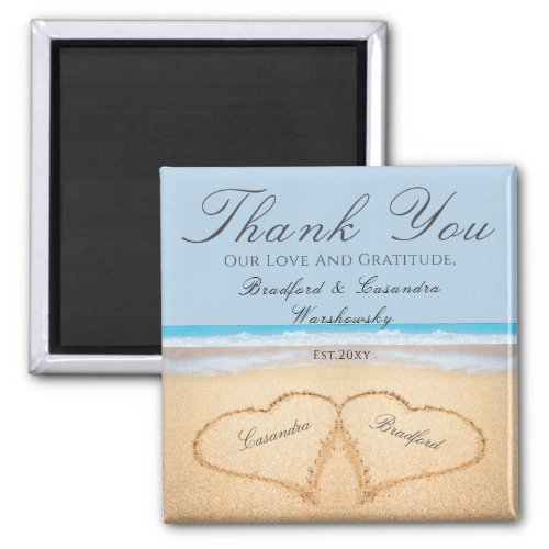 Dusty Blue Wedding 2 Hearts on Sand Wedding favor  Magnet