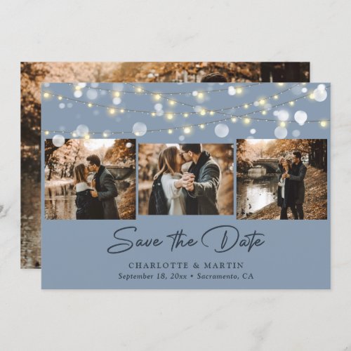 Dusty Blue Wedding 4 Photo Collage Save The Date