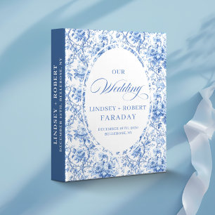 Dusty Blue Wedding Album French Toile de Jouy Rose 3 Ring Binder