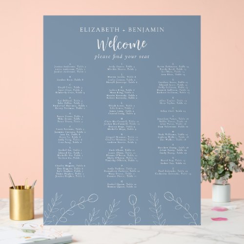 Dusty Blue Wedding Alphabetical Seating Chart