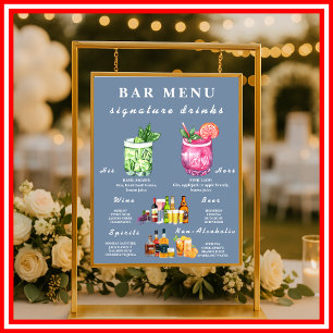 Dusty Blue Wedding Bar Menu Poster