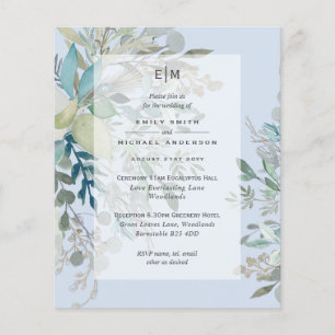 Dusty Blue Wedding Ceremony and Reception Invite Flyer