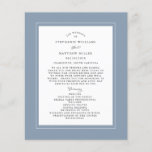 Dusty Blue Wedding Ceremony Elegant Budget Program<br><div class="desc">Dusty Blue budget wedding program design features a beautiful chic border in dusty blue that includes an elegant petite white border. Personalize wedding ceremony details for your guests in chic charcoal gray calligraphy lettering and script set on a white background. The back of the card matches with Dusty Blue on...</div>