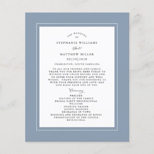 Dusty Blue Wedding Ceremony Elegant Budget Program