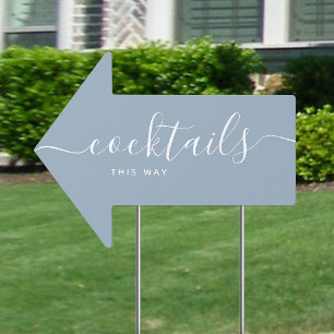 Dusty Blue Wedding Cocktails Arrow Sign