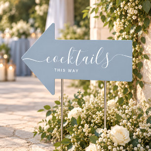 Dusty Blue Wedding Cocktails Arrow Sign