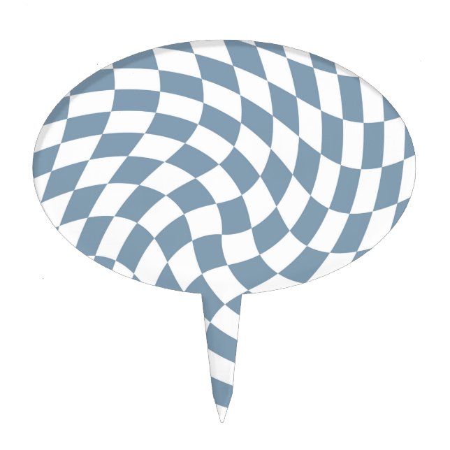 Dusty Blue Wedding Collection Check Checkered    Cake Topper (Front)