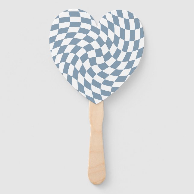 Dusty Blue Wedding Collection Check Checkered  Hand Fan (Front)
