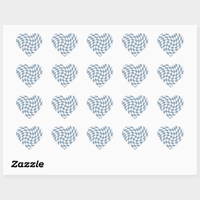 Dusty Blue Wedding Collection Check Checkered    Heart Sticker (Sheet)