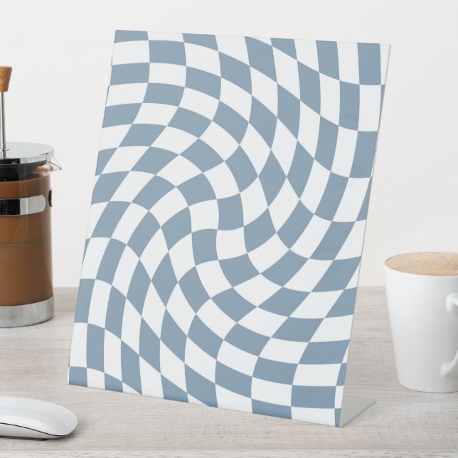 Dusty Blue Wedding Collection Check Checkered  Pedestal Sign (In SItu)