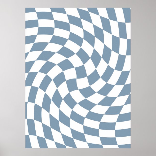 Dusty Blue Wedding Collection Check Checkered   Poster (Front)
