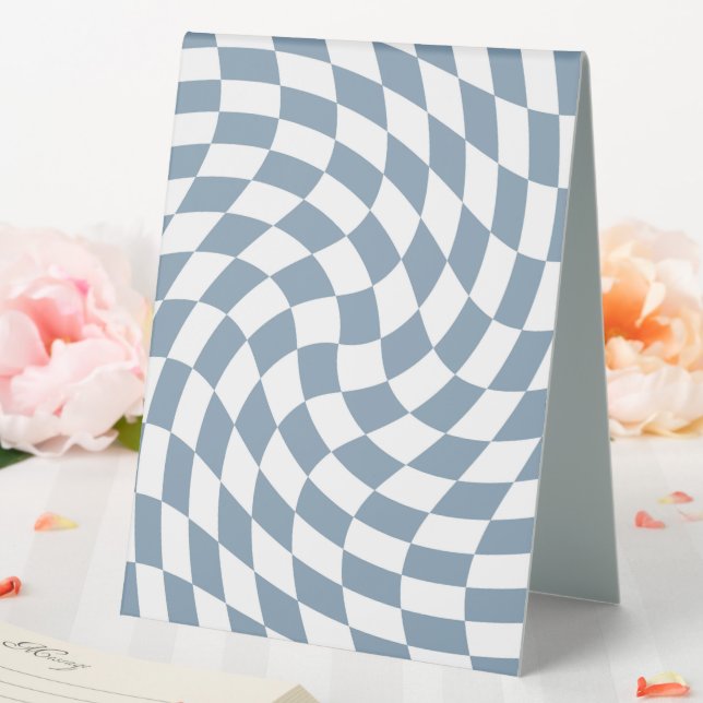 Dusty Blue Wedding Collection Check Checkered   Table Tent (In SItu (Wedding))