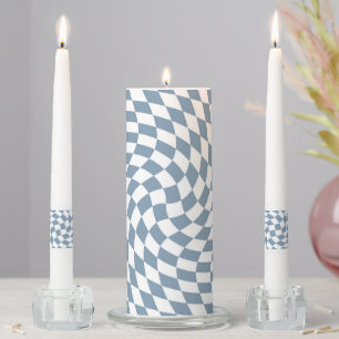 Dusty Blue Wedding Collection Check Checkered Unity Candle Set