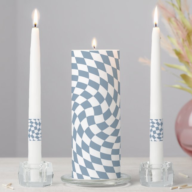 Dusty Blue Wedding Collection Check Checkered    Unity Candle Set (In Situ)
