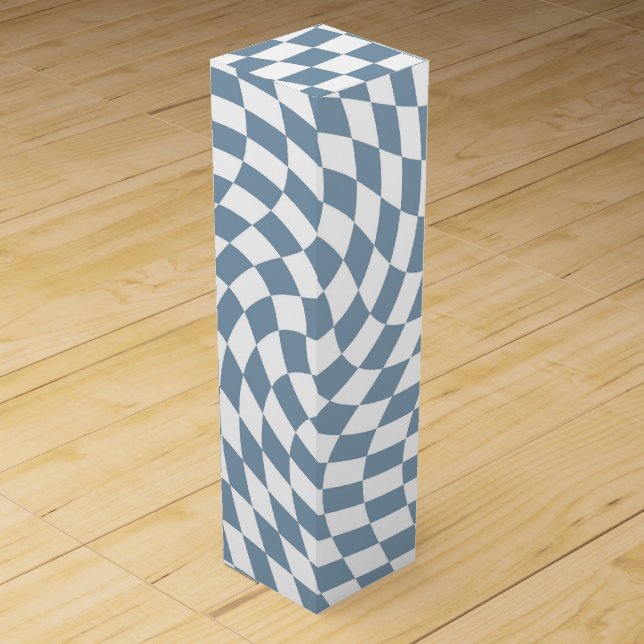 Dusty Blue Wedding Collection Check Checkered    Wine Box (Front)