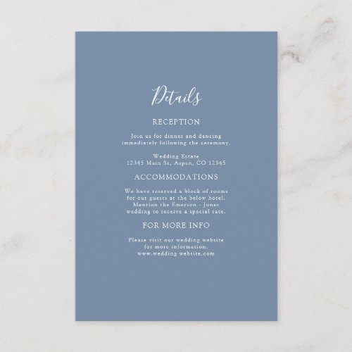 Dusty Blue Wedding Detail Enclosure Card
