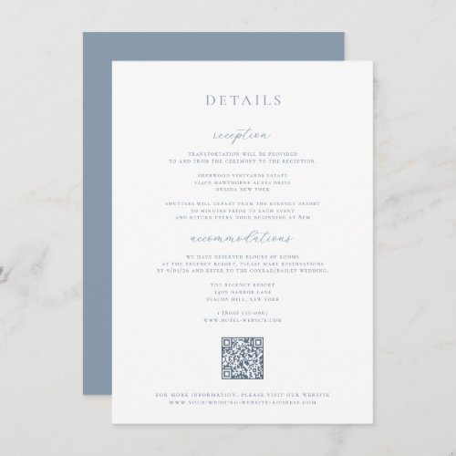 Dusty Blue Wedding Details Card