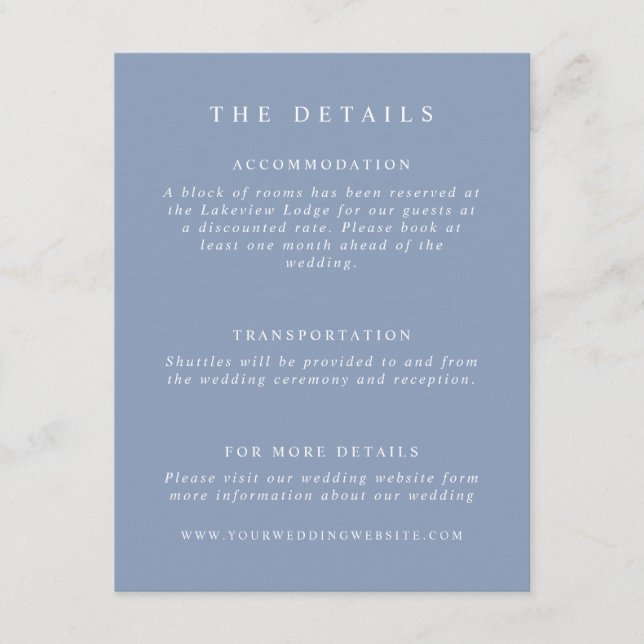 Dusty Blue Wedding Details Enclosure Card (Front)