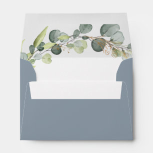 Dusty Blue Wedding Details Eucalyptus Greenery Envelope