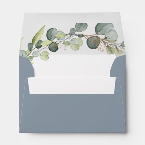 Dusty Blue Wedding Details Eucalyptus Greenery Envelope