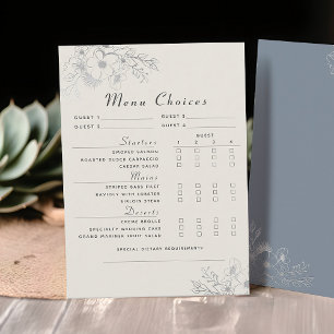 Dusty Blue Wedding Dinner Menu Choice Card