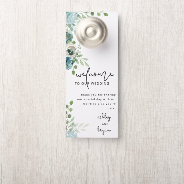 Dusty Blue Wedding Door Hanger (On Knob)