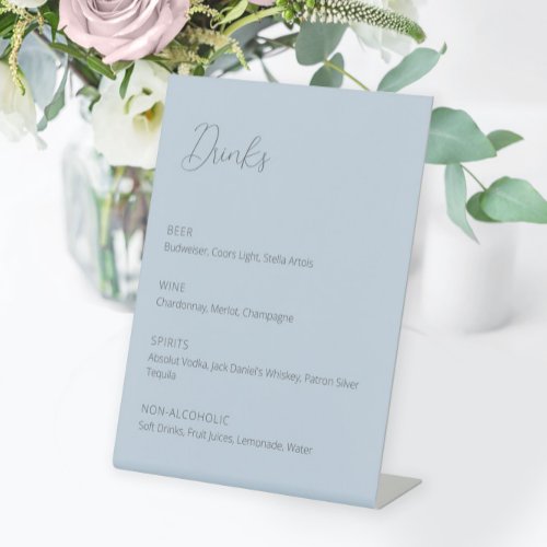 Dusty Blue Wedding Drinks Menu Pedestal Sign