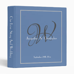 Dusty Blue Wedding Elegant Dark Monogram Theme 3 Ring Binder