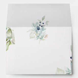 Dusty Blue Wedding Elegant Floral Spring Envelope