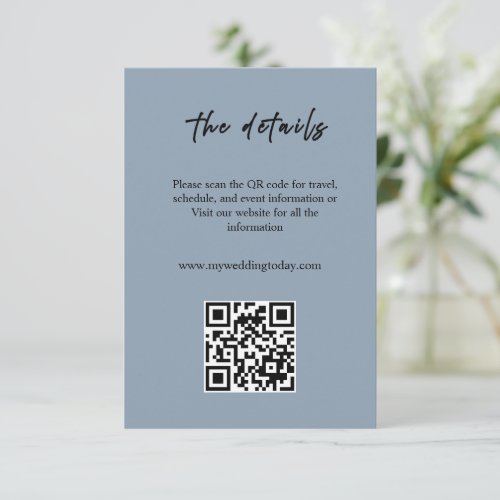 Dusty Blue Wedding Enclosure Card with QR Code