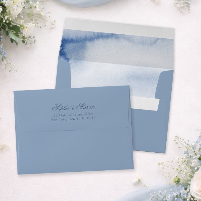 Dusty Blue Wedding Envelope with Watercolor Liner  (Creator Uploaded)