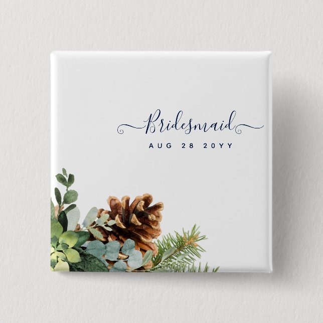 Dusty Blue Wedding Eucalyptus Greenery Budget Button (Front)