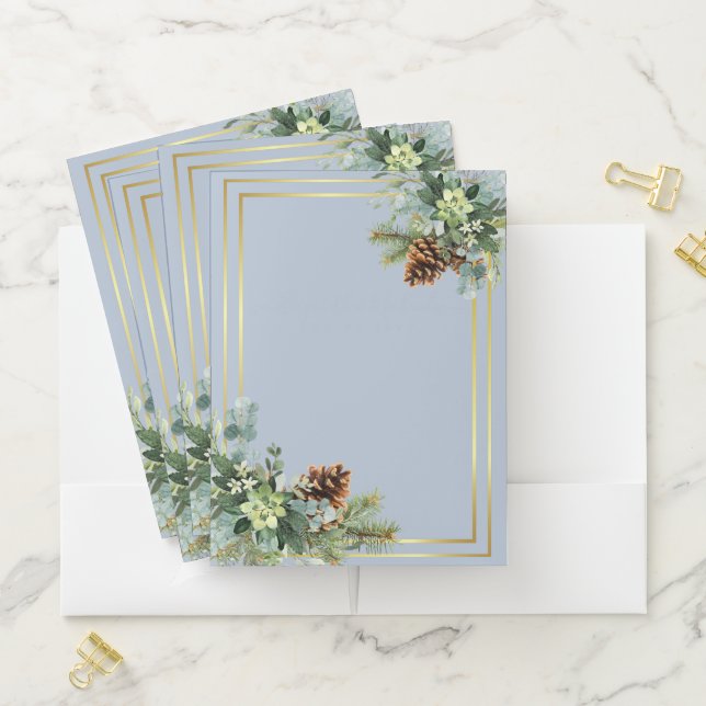 Dusty Blue Wedding Eucalyptus Greenery Budget Pocket Folder (In Situ)