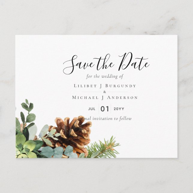 Dusty Blue Wedding Eucalyptus Greenery Budget Postcard (Front)