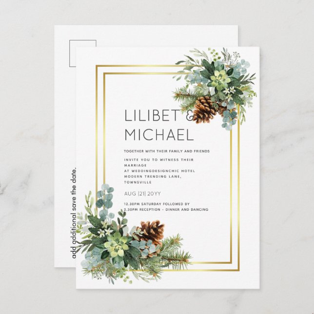 Dusty Blue Wedding Eucalyptus Greenery Budget Postcard (Front/Back)