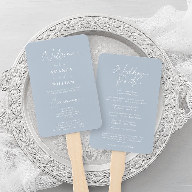 Dusty Blue Wedding Fan Program (Creator Uploaded)
