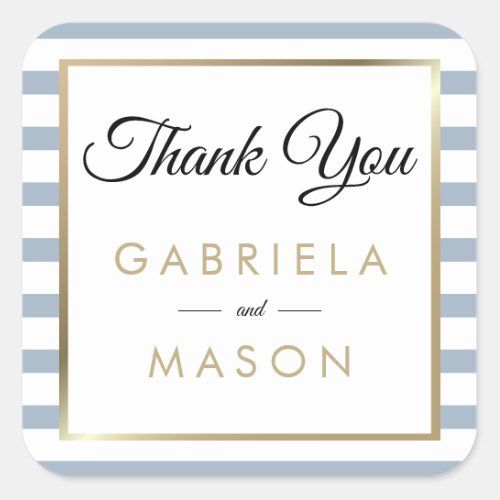 Dusty Blue Wedding Faux Gold Foil Thank You  Square Sticker
