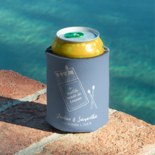 Dusty Blue Wedding Favor Match Made in Heaven Can Cooler