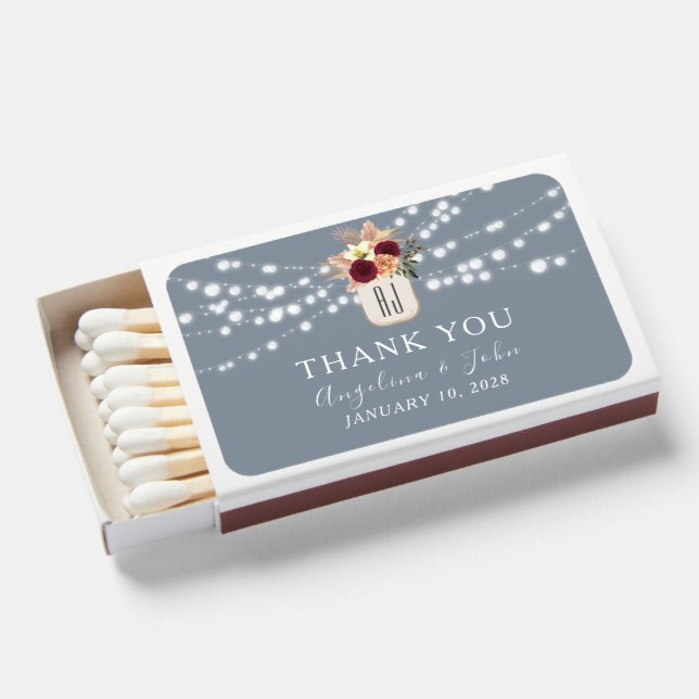 Dusty Blue Wedding Favor Matchboxes (Front Open)