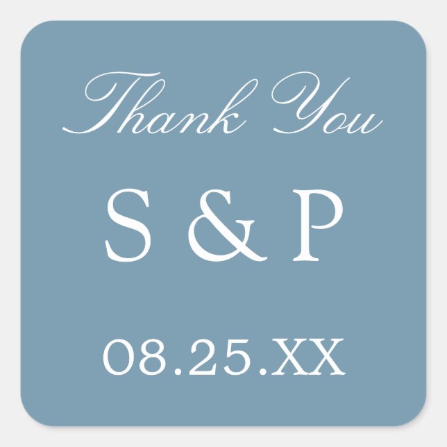 Dusty Blue Wedding Favor Thank You Sticker (Front)