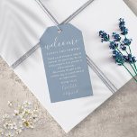 Dusty Blue Wedding Favor Welcome Basket Bag Gift Tags<br><div class="desc">Featuring signature style names,  this elegant dusty blue and white tag can be personalized with your special thank you information. Designed by Thisisnotme©</div>