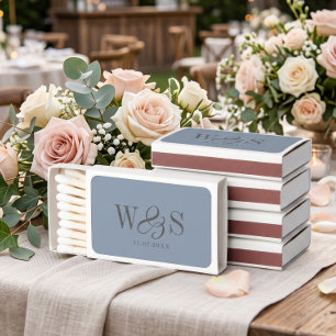 Dusty Blue wedding favors couples initials Matchboxes