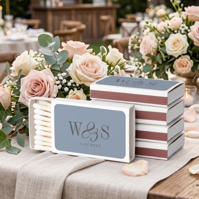 Dusty Blue wedding favors couples initials Matchboxes (Creator Uploaded)