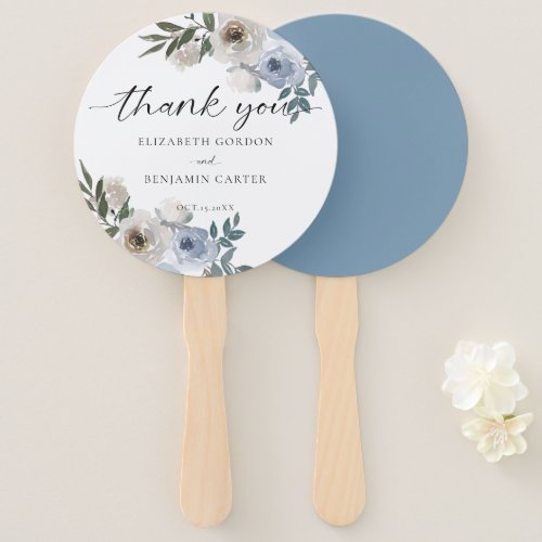 Dusty Blue Wedding Floral Elegant Script Rustic   Hand Fan