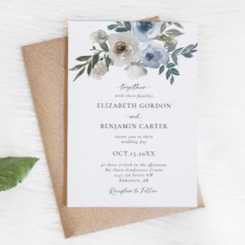 Dusty Blue Wedding Floral Elegant Script Rustic In Invitation by KristineLeeDesigns at Zazzle